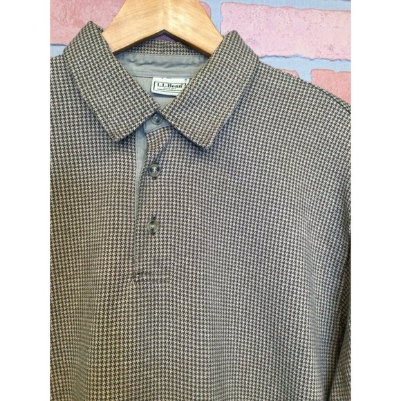 LL Bean Mens Houndstooth Long Sleeve Polo Shirt Size L Grandpa Preppy Old Money - Picture 3 of 8